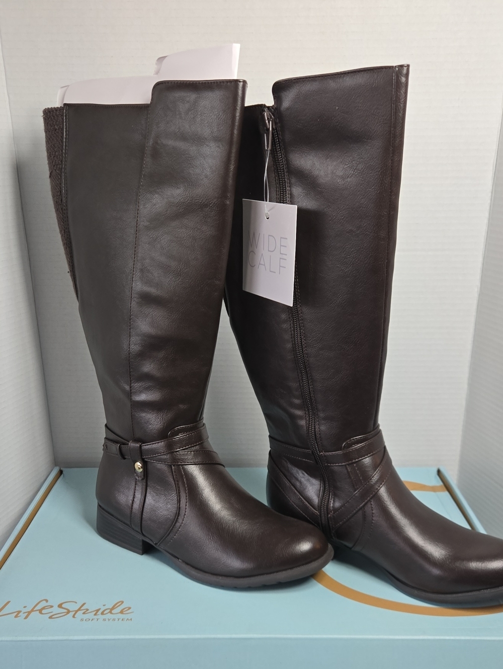 NEW Life Stride Dark Brown Wide Calf Knee-High Heeled Boots